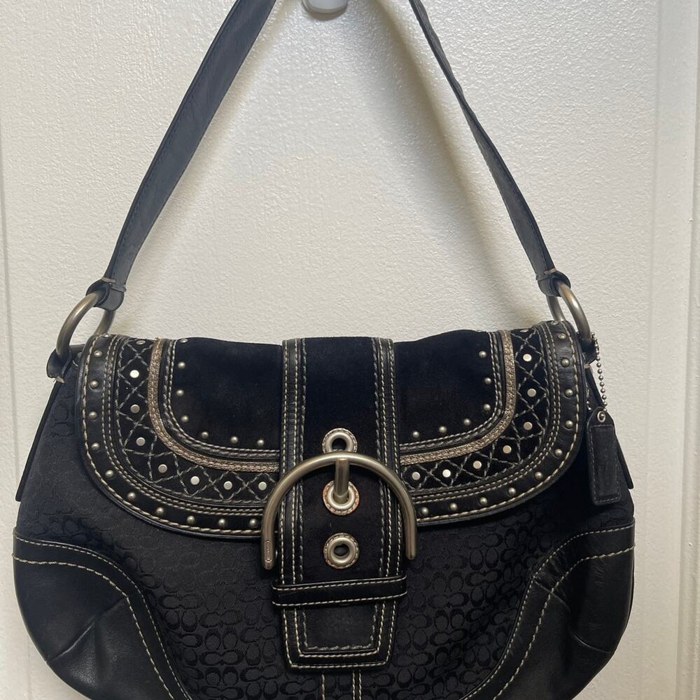 Coach Vintage Soho Black Signature small c Canvas & Patchwork Shoulder Bag Y2K - Picture 2 of 13